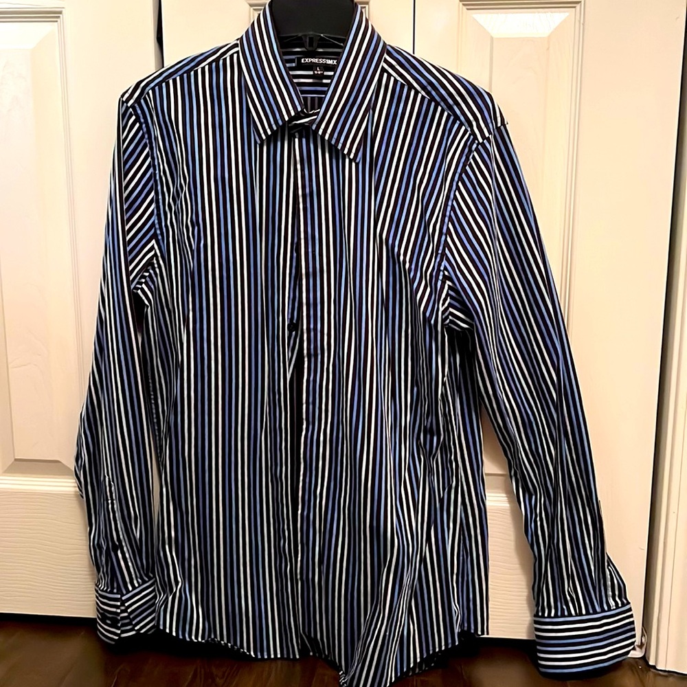 Express 1MX Blue and Black Striped Shirt